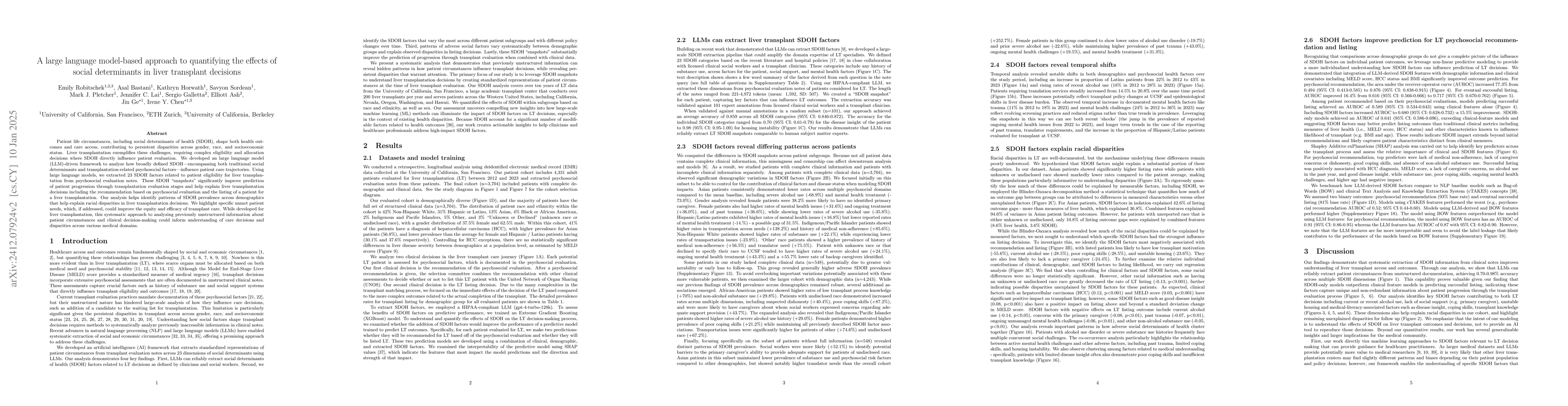 Thumbnail for A large language model-based approach to quantifying the effects of
  social determinants in liver transplant decisions