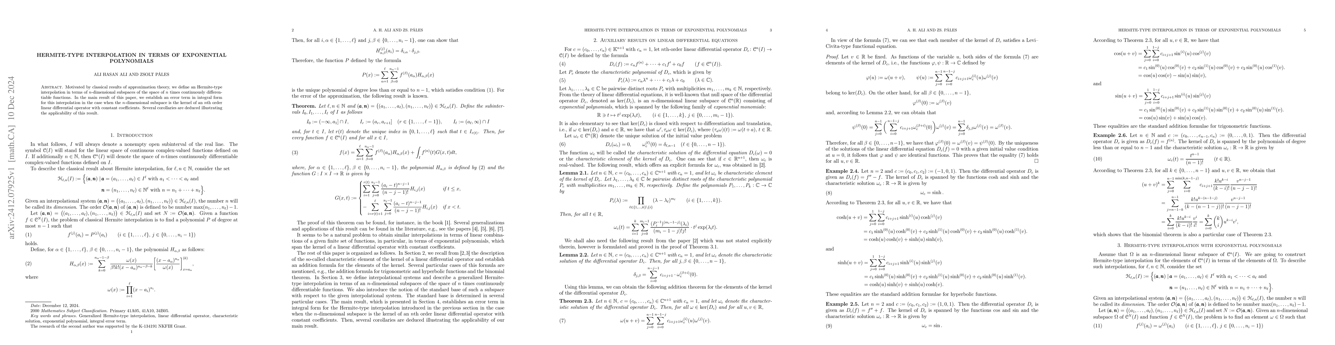Thumbnail for Hermite-type interpolation in terms of exponential polynomials