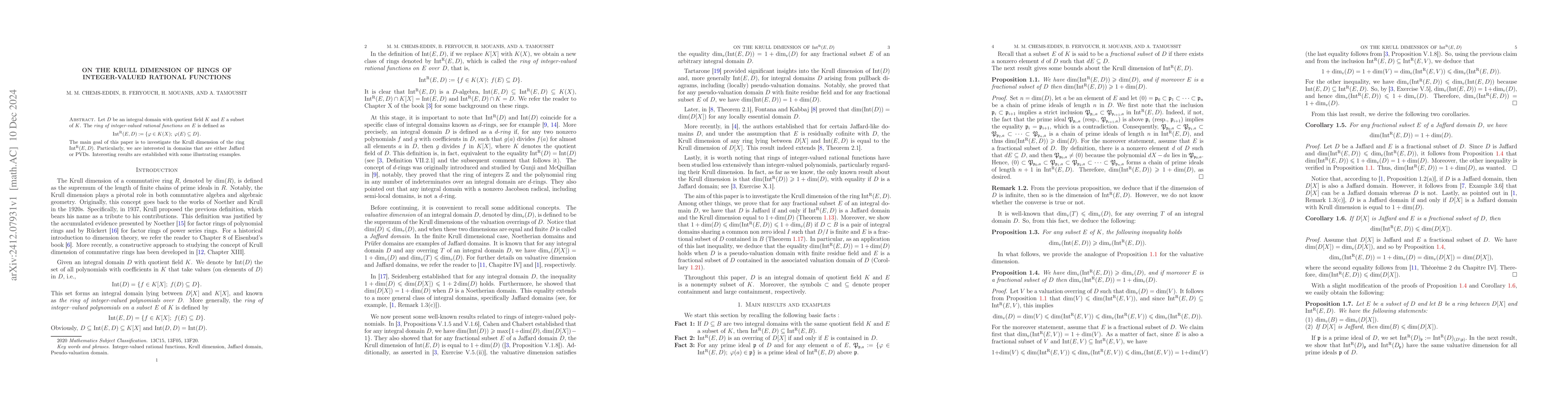 Thumbnail for On the Krull dimension of rings of integer-valued rational functions