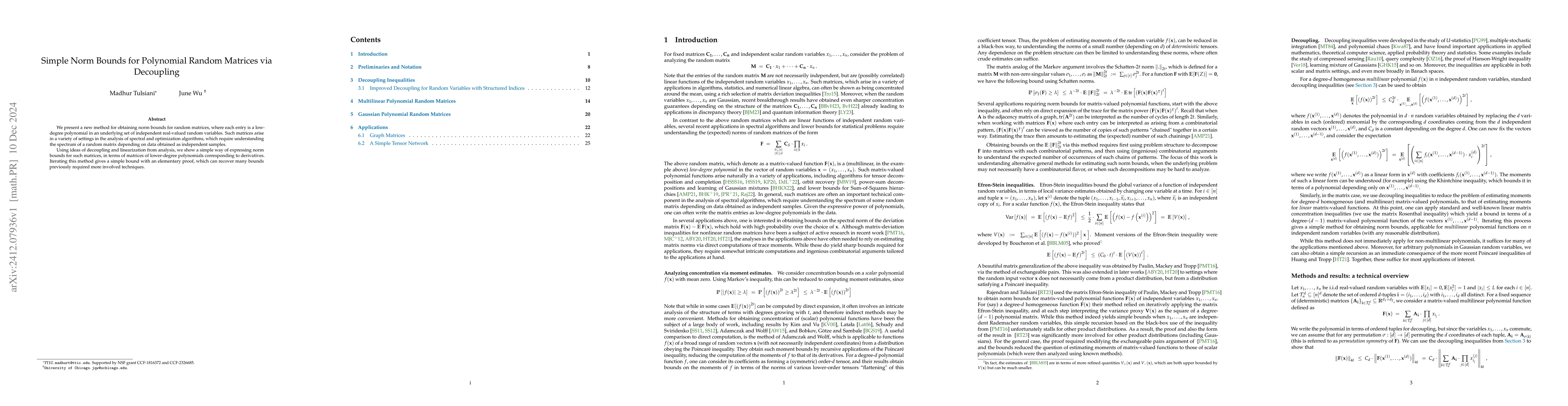 Thumbnail for Simple Norm Bounds for Polynomial Random Matrices via Decoupling