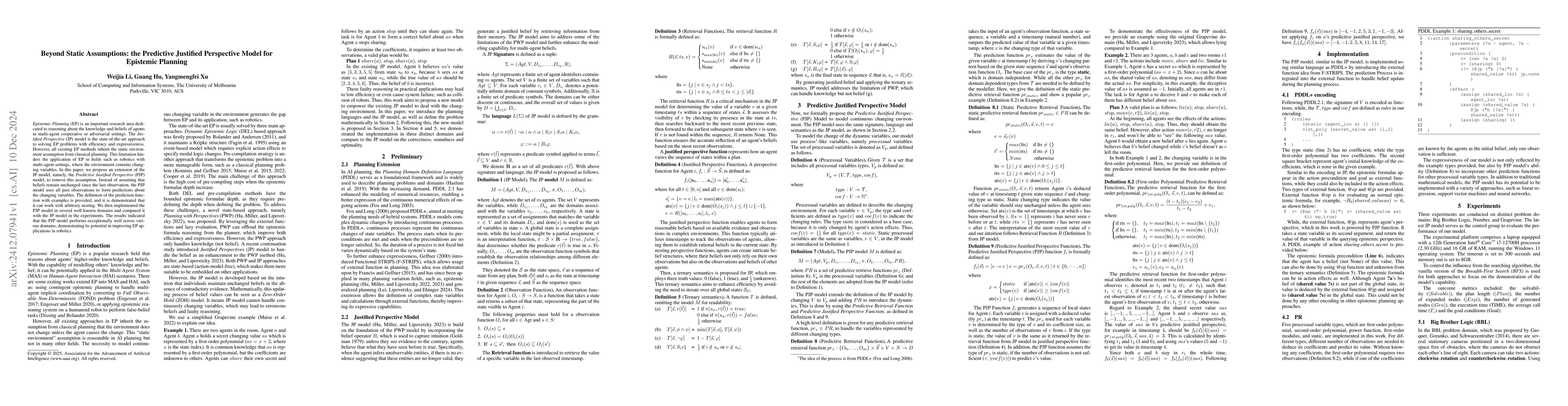 Thumbnail for Beyond Static Assumptions: the Predictive Justified Perspective Model
  for Epistemic Planning