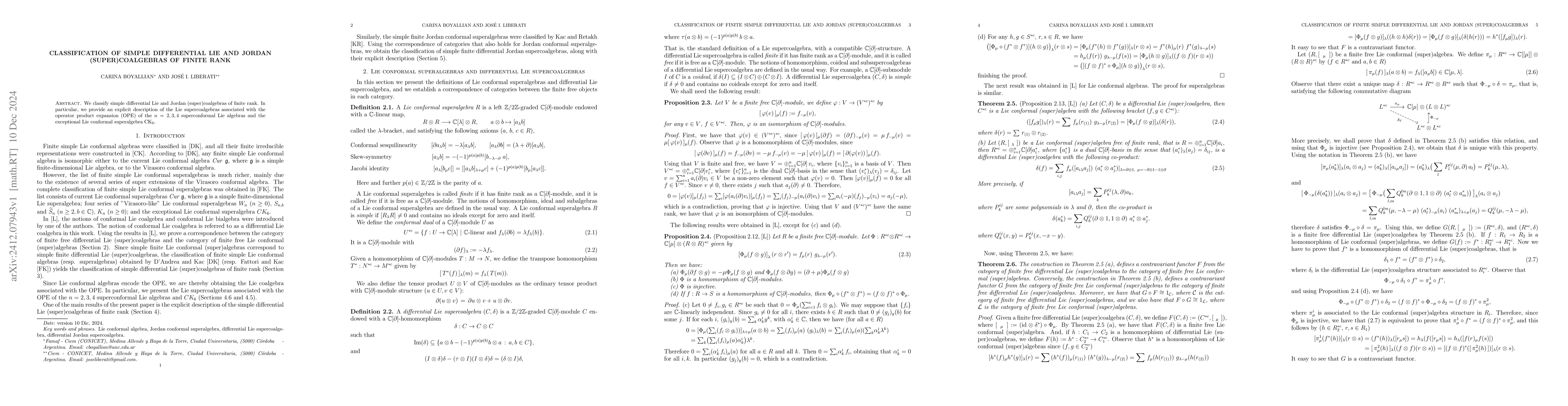 Thumbnail for Classification of simple differential Lie and Jordan (super)coalgebras
  of finite rank