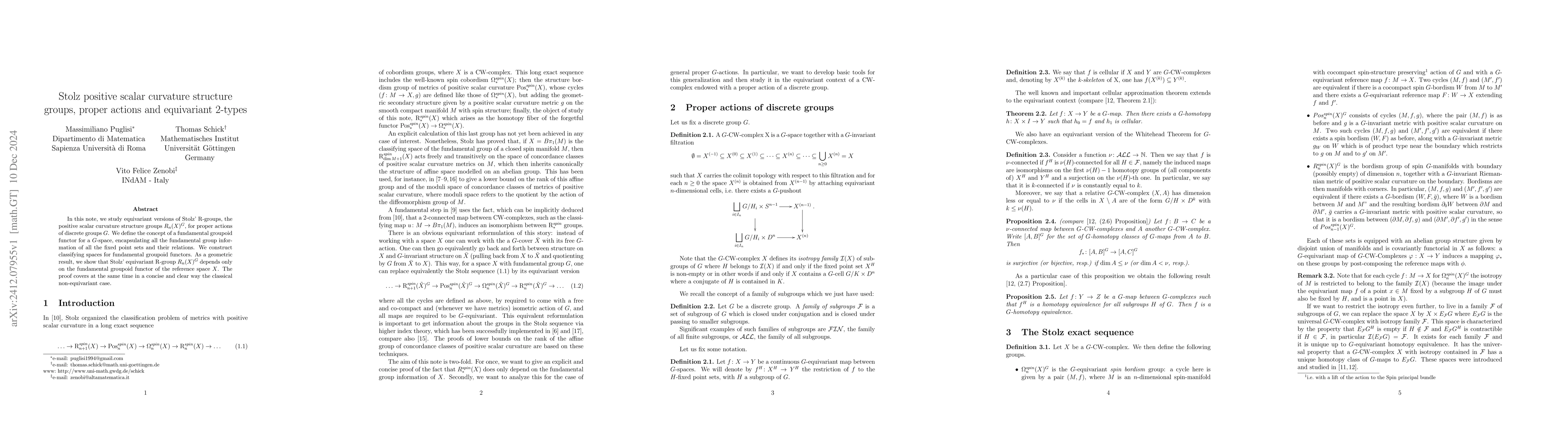 Thumbnail for Stolz positive scalar curvature structure groups, proper actions and
  equivariant 2-types