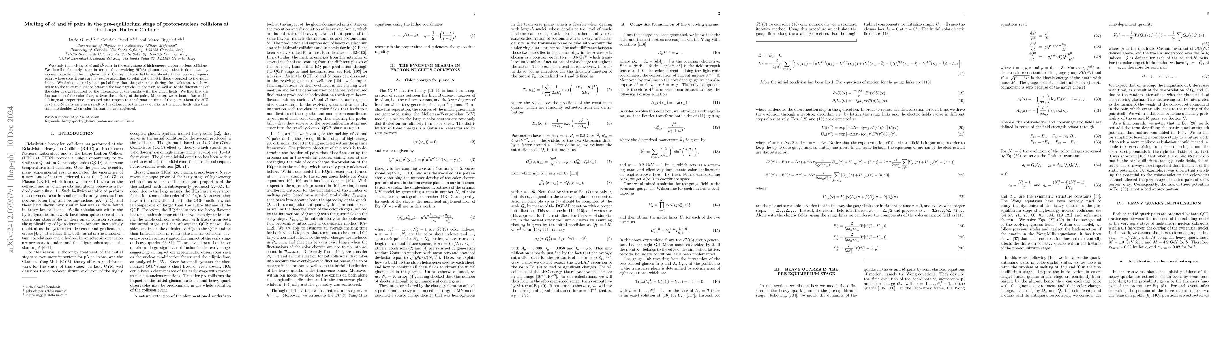 Thumbnail for Melting of $c \bar c$ and $b \bar b$ pairs in the pre-equilibrium stage
  of proton-nucleus collisions at the Large Hadron Collider