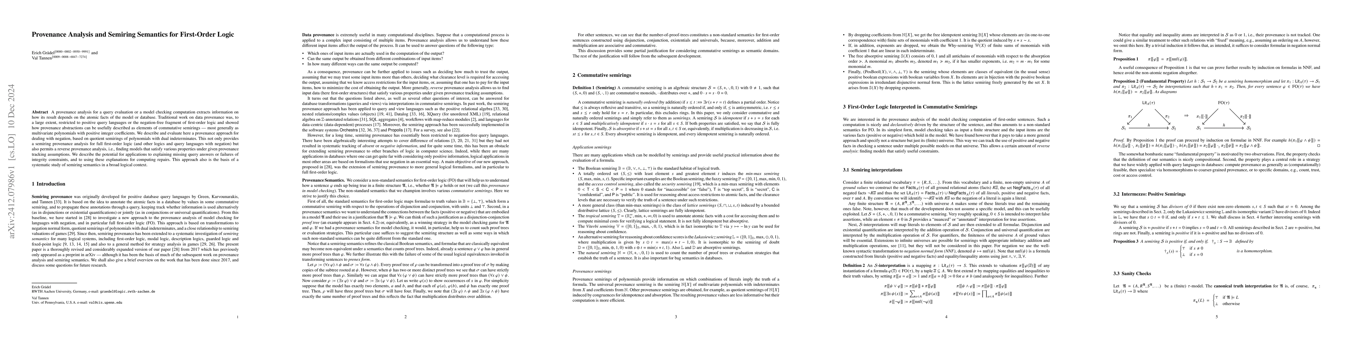 Thumbnail for Provenance Analysis and Semiring Semantics for First-Order Logic