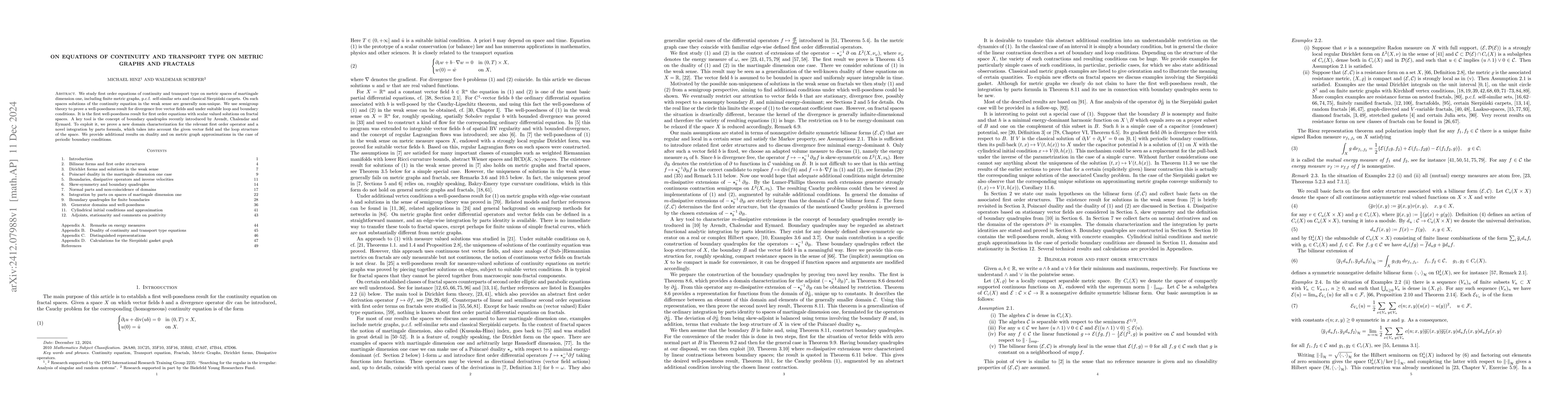 Thumbnail for On equations of continuity and transport type on metric graphs and
  fractals