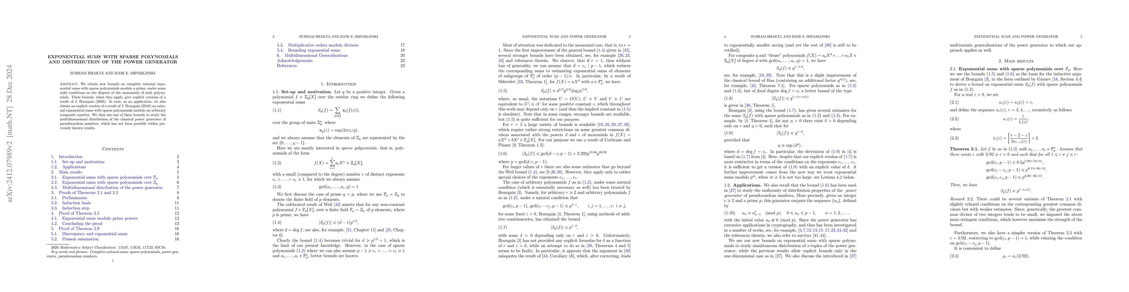 Thumbnail for Exponential Sums with Sparse Polynomials and Distribution of the Power
  Generator