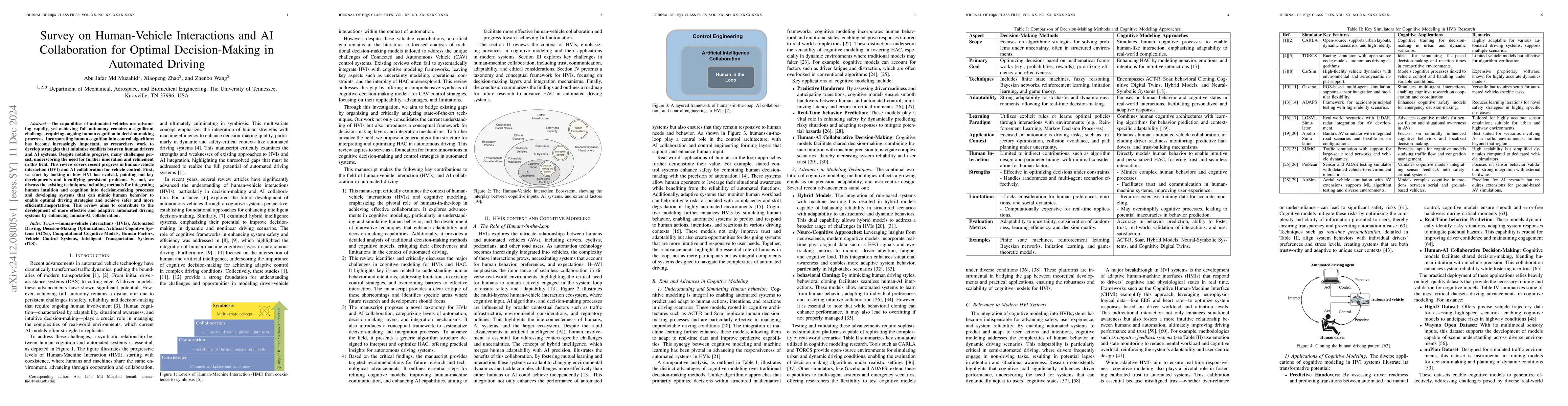 Thumbnail for Survey on Human-Vehicle Interactions and AI Collaboration for Optimal
  Decision-Making in Automated Driving