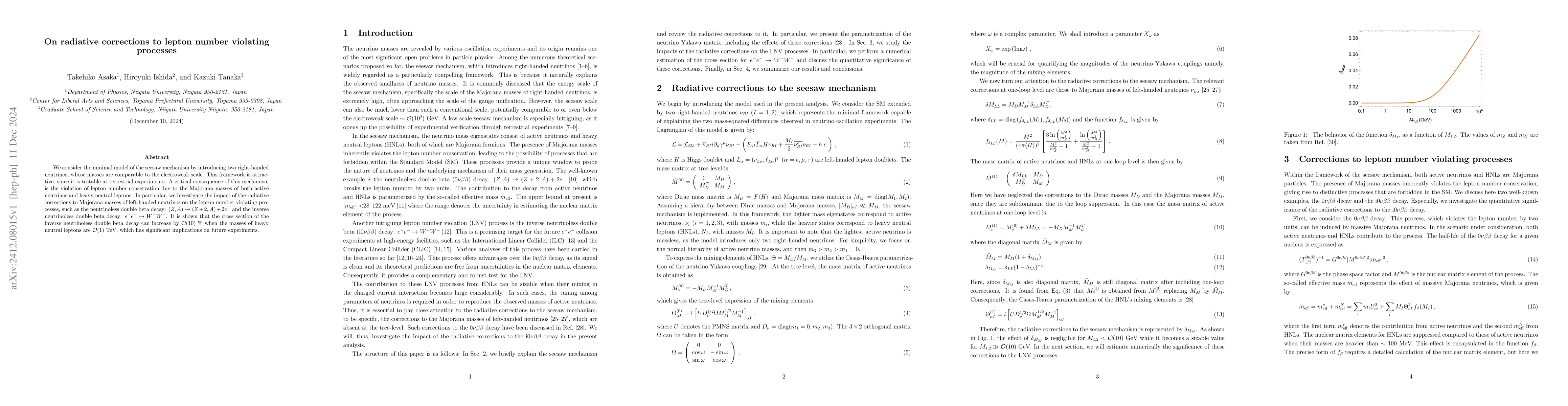 Thumbnail for On radiative corrections to lepton number violating processes
