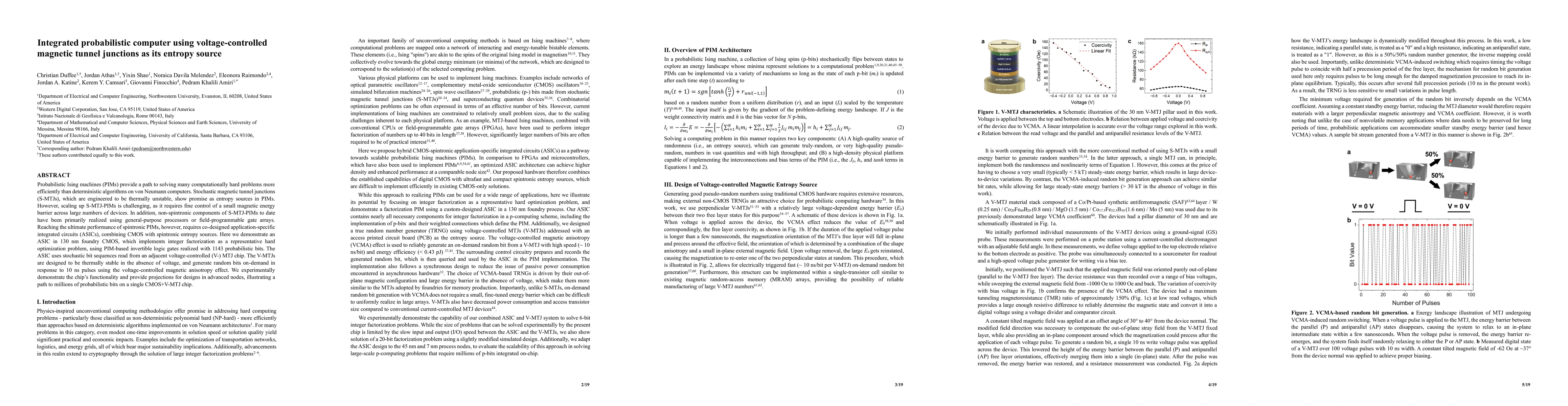 Thumbnail for Integrated probabilistic computer using voltage-controlled magnetic
  tunnel junctions as its entropy source