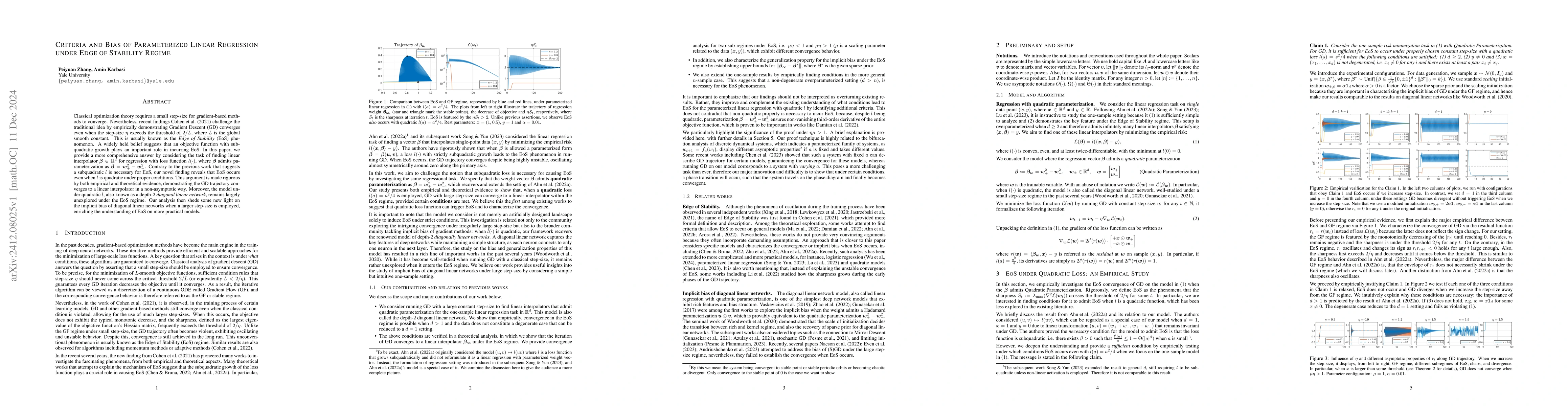 Thumbnail for Criteria and Bias of Parameterized Linear Regression under Edge of
  Stability Regime