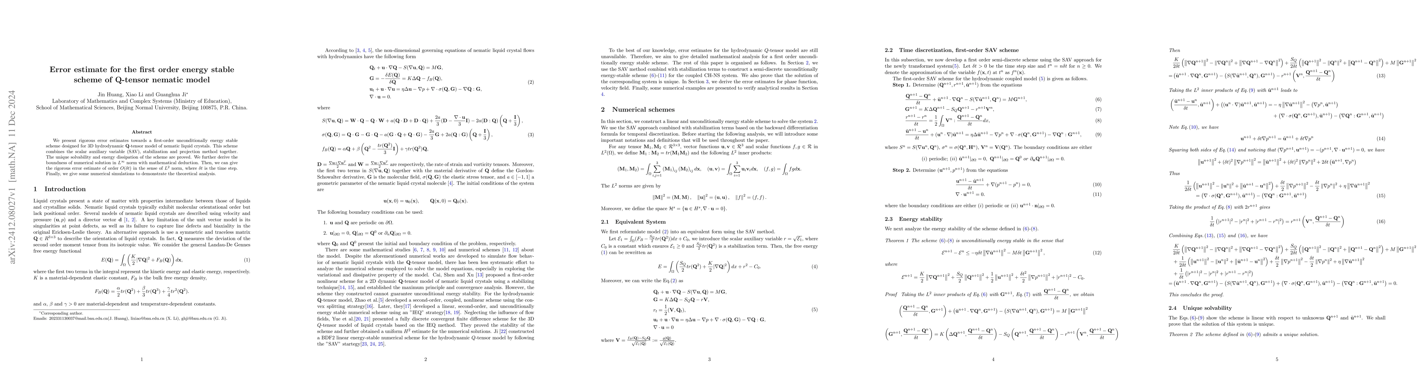 Thumbnail for Error estimate for the first order energy stable scheme of Q-tensor
  nematic model