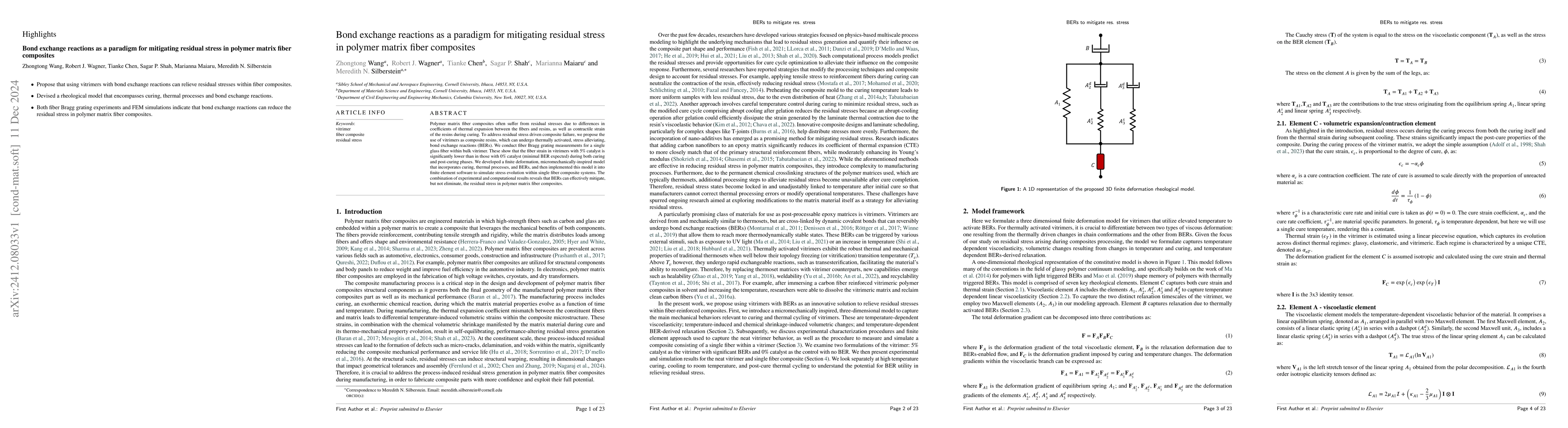 Thumbnail for Bond exchange reactions as a paradigm for mitigating residual stress in
  polymer matrix fiber composites