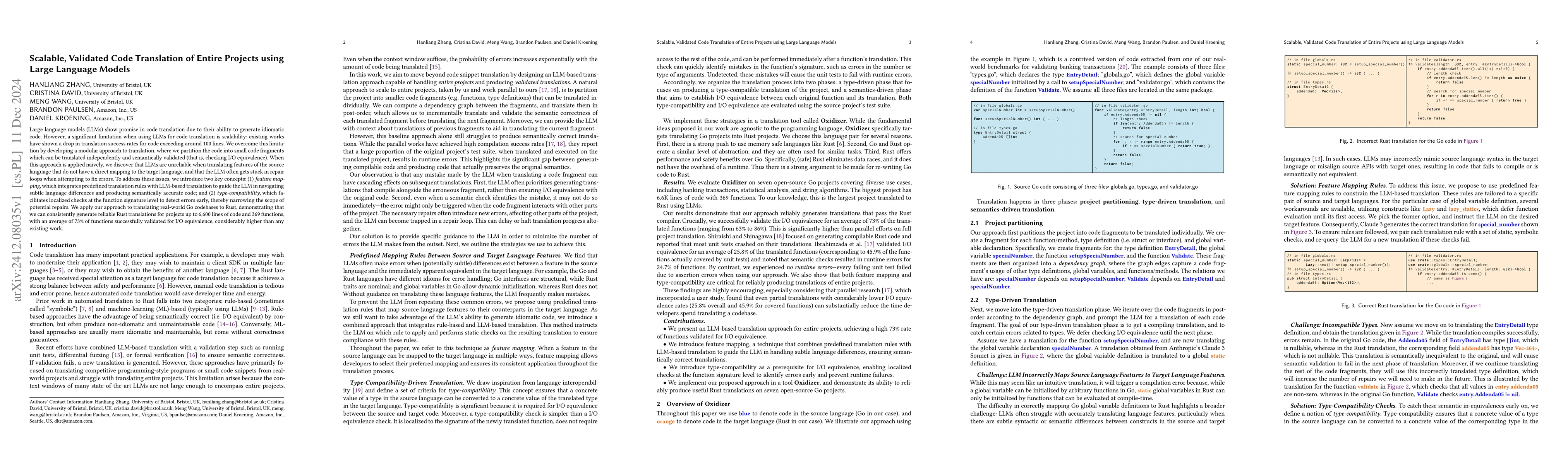 Thumbnail for Scalable, Validated Code Translation of Entire Projects using Large
  Language Models