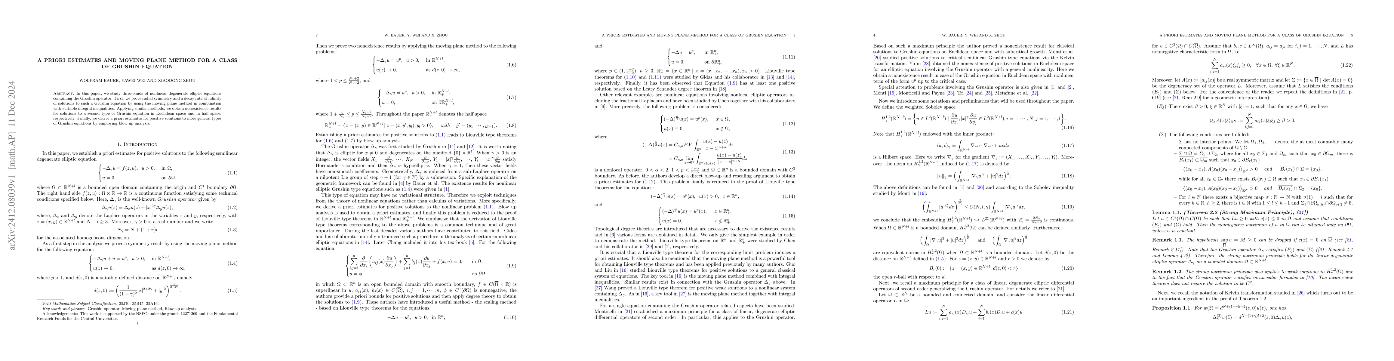Thumbnail for A priori estimates and moving plane method for a class of Grushin
  equation