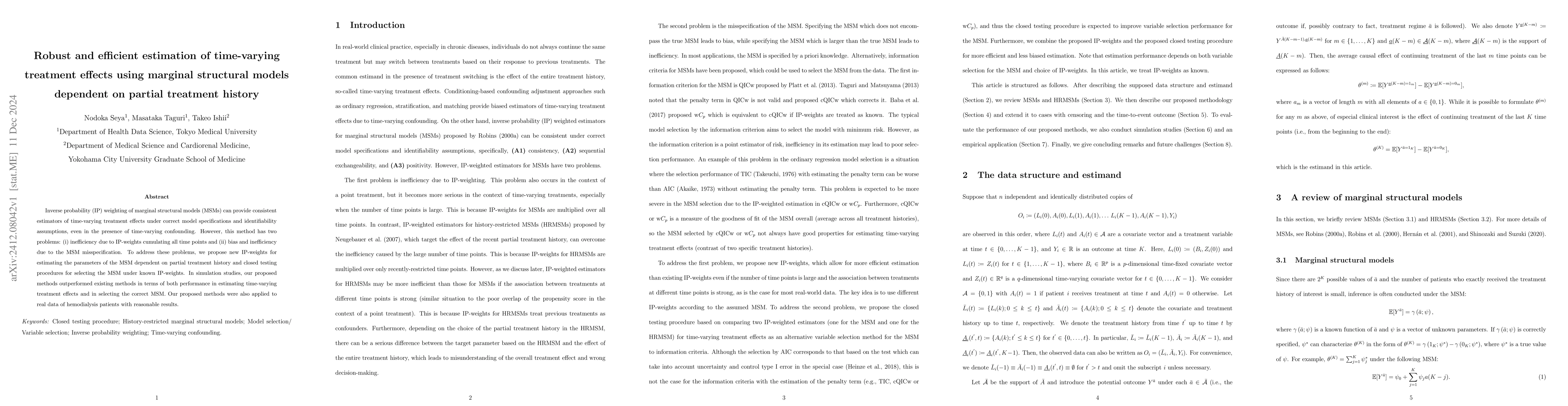 Thumbnail for Robust and efficient estimation of time-varying treatment effects using
  marginal structural models dependent on partial treatment history
