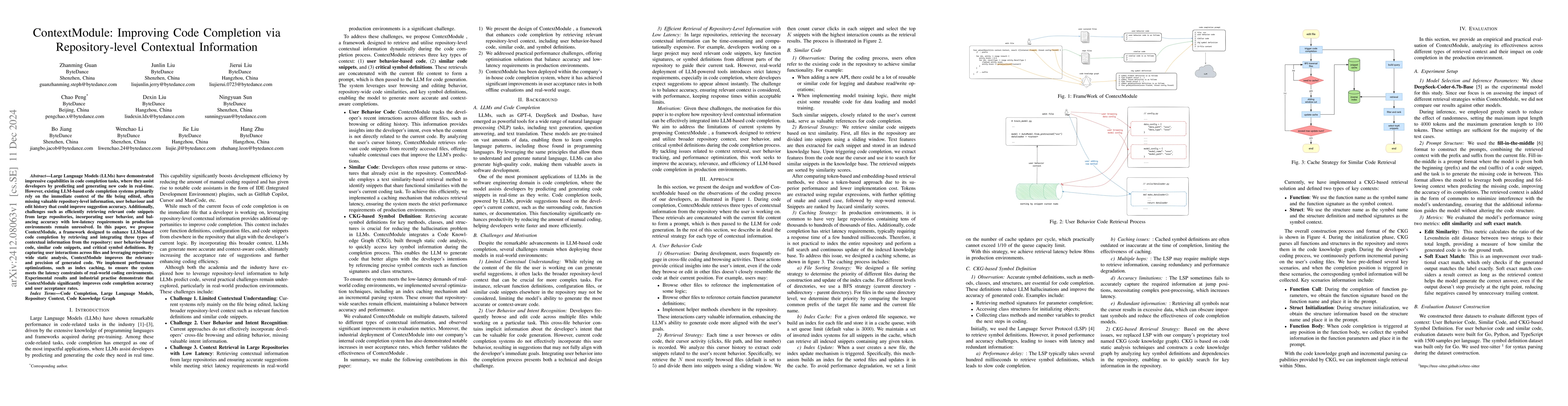 Thumbnail for ContextModule: Improving Code Completion via Repository-level Contextual
  Information