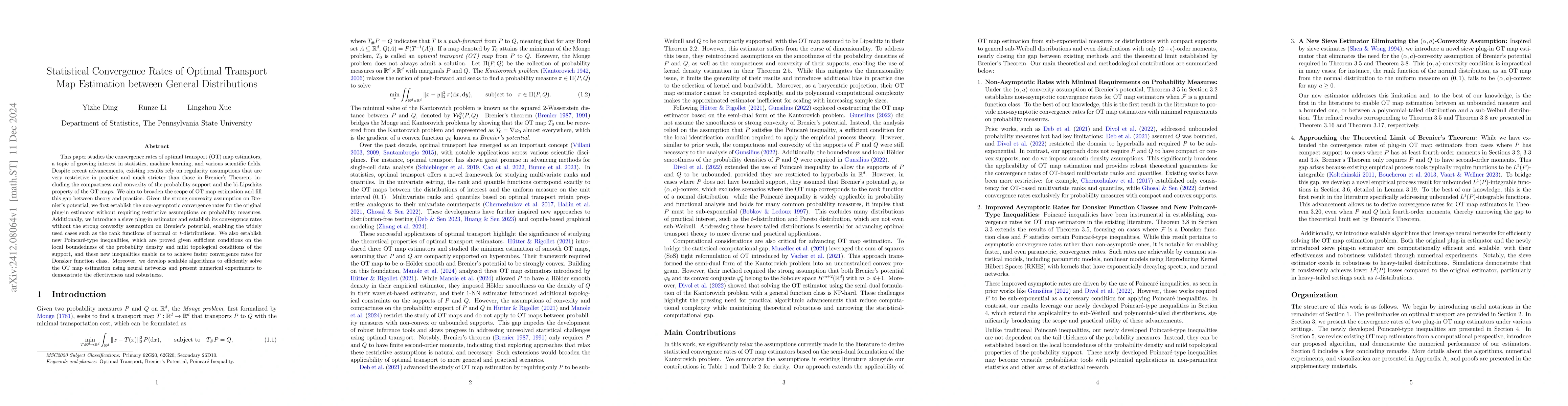 Thumbnail for Statistical Convergence Rates of Optimal Transport Map Estimation
  between General Distributions