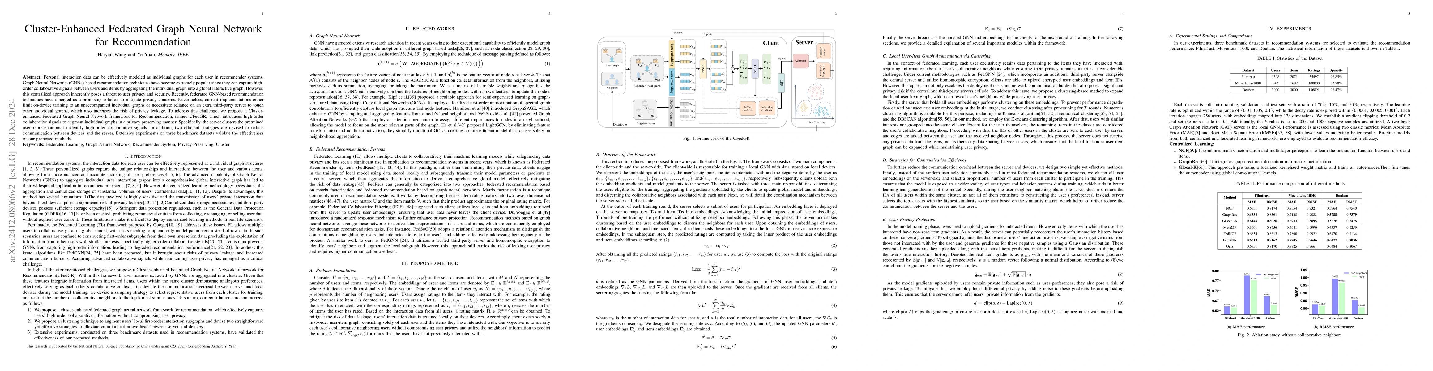 Thumbnail for Cluster-Enhanced Federated Graph Neural Network for Recommendation