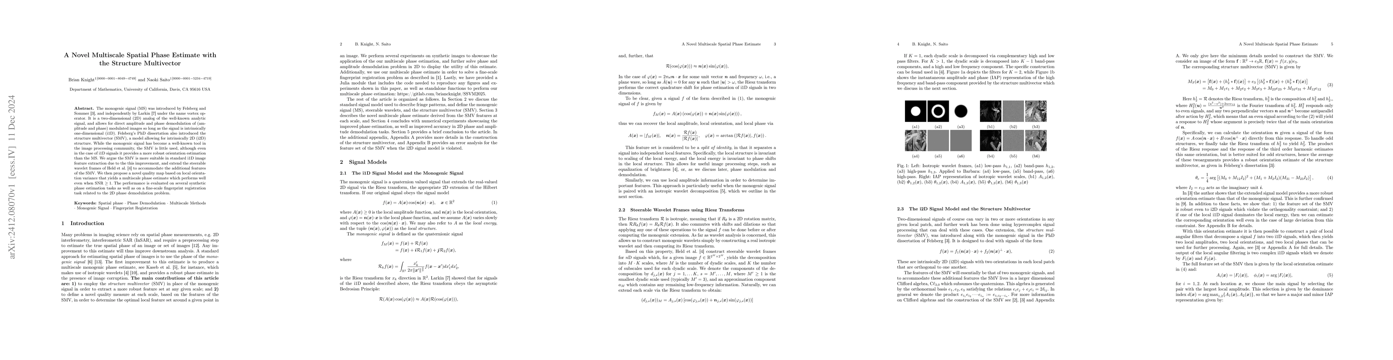 Thumbnail for A Novel Multiscale Spatial Phase Estimate with the Structure Multivector