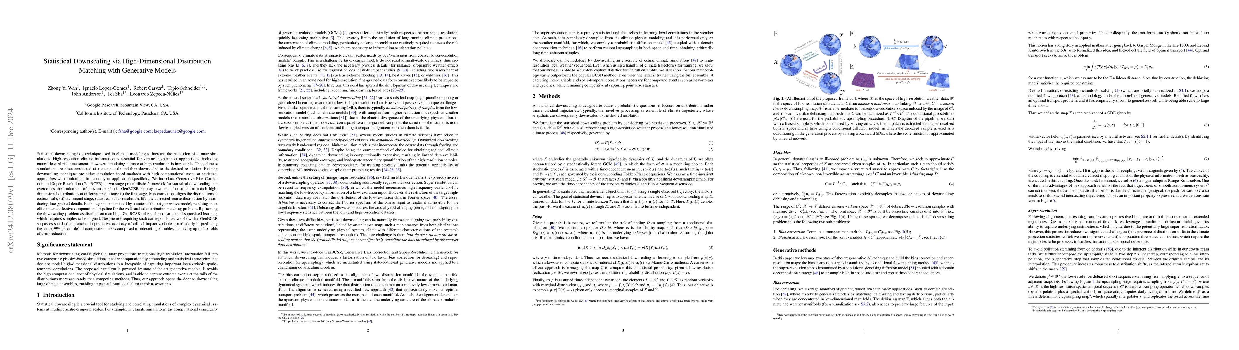 Thumbnail for Statistical Downscaling via High-Dimensional Distribution Matching with
  Generative Models