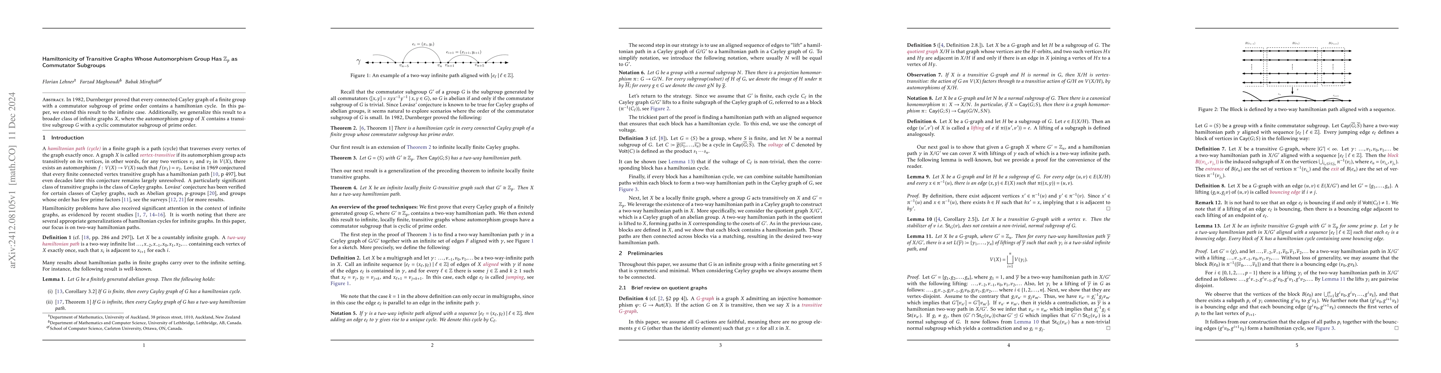 Thumbnail for Hamiltonicity of Transitive Graphs Whose Automorphism Group Has $\Z_{p}$
  as Commutator Subgroups
