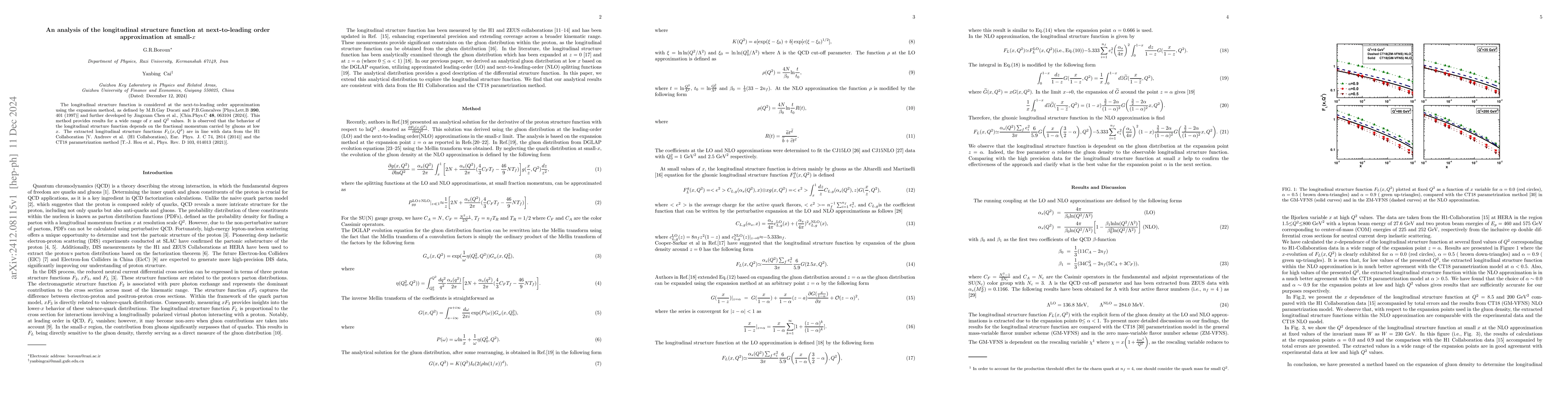 Thumbnail for An analysis of the longitudinal structure function at next-to-leading
  order approximation at small-$x$