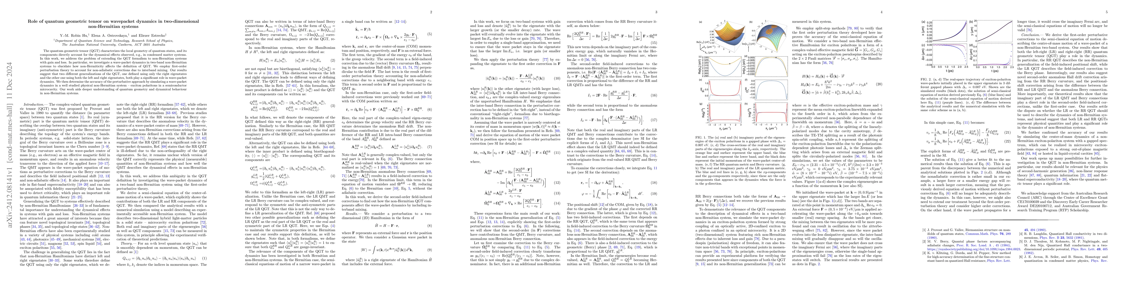 Thumbnail for Role of quantum geometric tensor on wavepacket dynamics in
  two-dimensional non-Hermitian systems