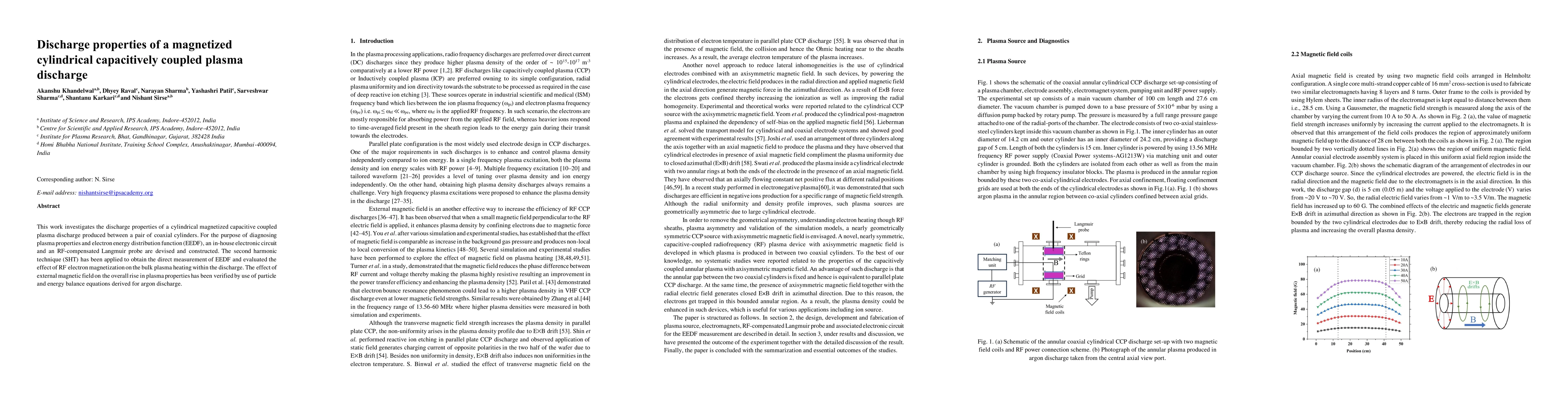 Thumbnail for Discharge properties of a magnetized cylindrical capacitively coupled
  plasma discharge