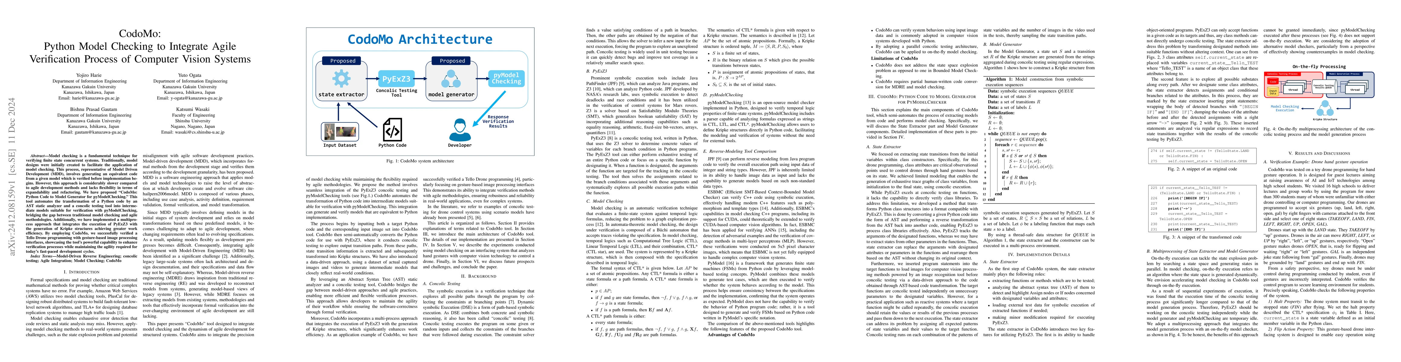 Thumbnail for CodoMo: Python Model Checking to Integrate Agile Verification Process of
  Computer Vision Systems