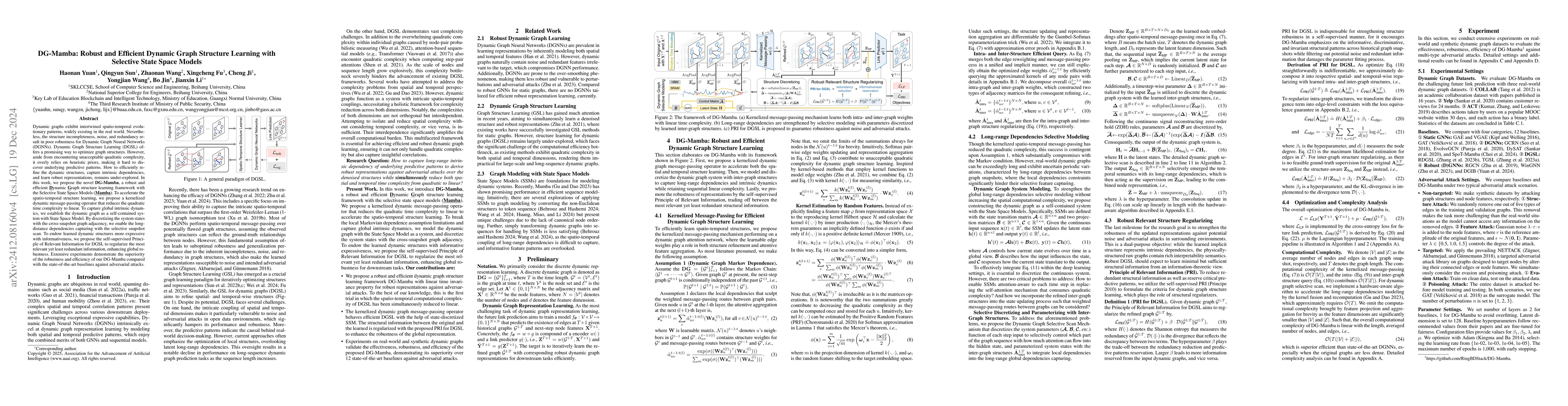 Thumbnail for DG-Mamba: Robust and Efficient Dynamic Graph Structure Learning with
  Selective State Space Models