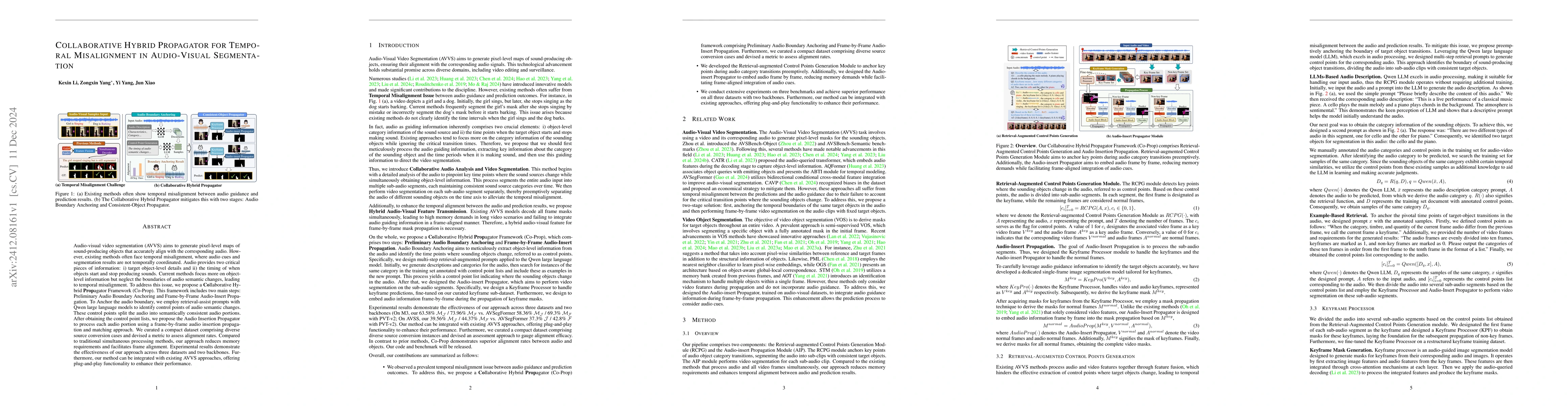 Thumbnail for Collaborative Hybrid Propagator for Temporal Misalignment in
  Audio-Visual Segmentation