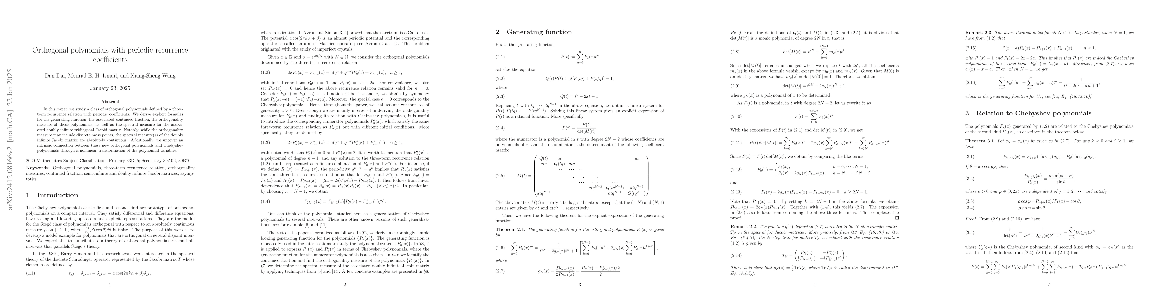 Thumbnail for Orthogonal polynomials with periodic recurrence coefficients