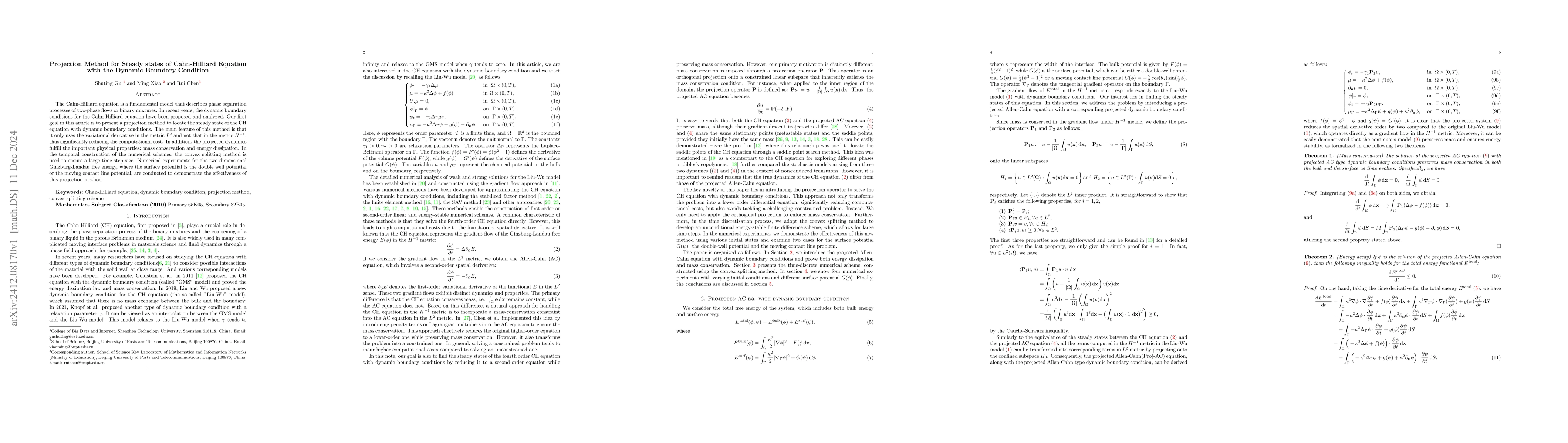 Thumbnail for Projection Method for Steady states of Cahn-Hilliard Equation with the
  Dynamic Boundary Condition
