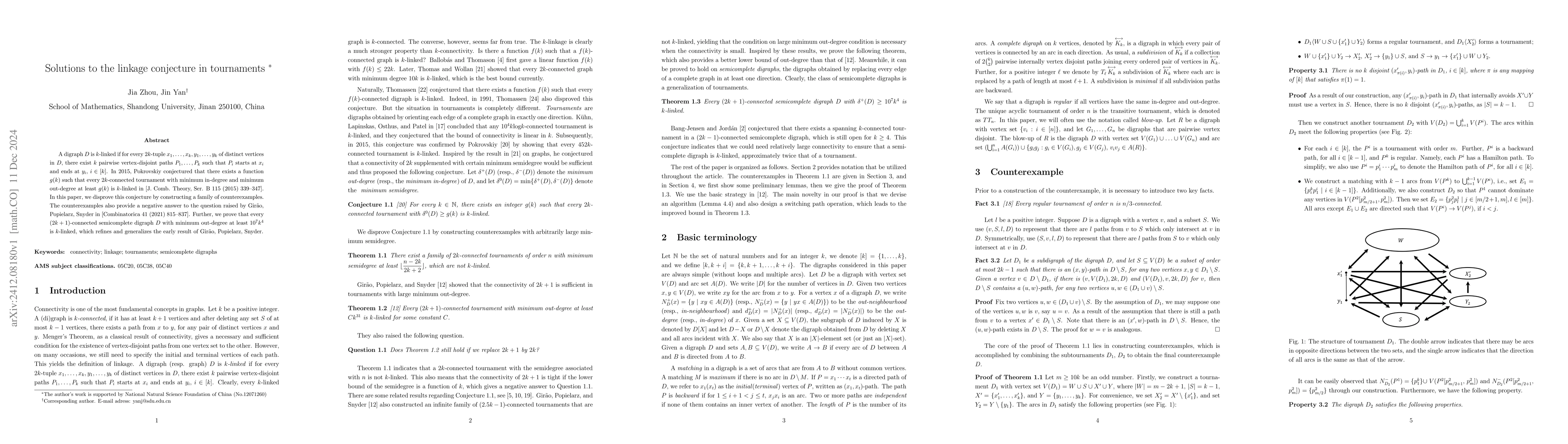 Thumbnail for Solutions to the linkage conjecture in tournaments