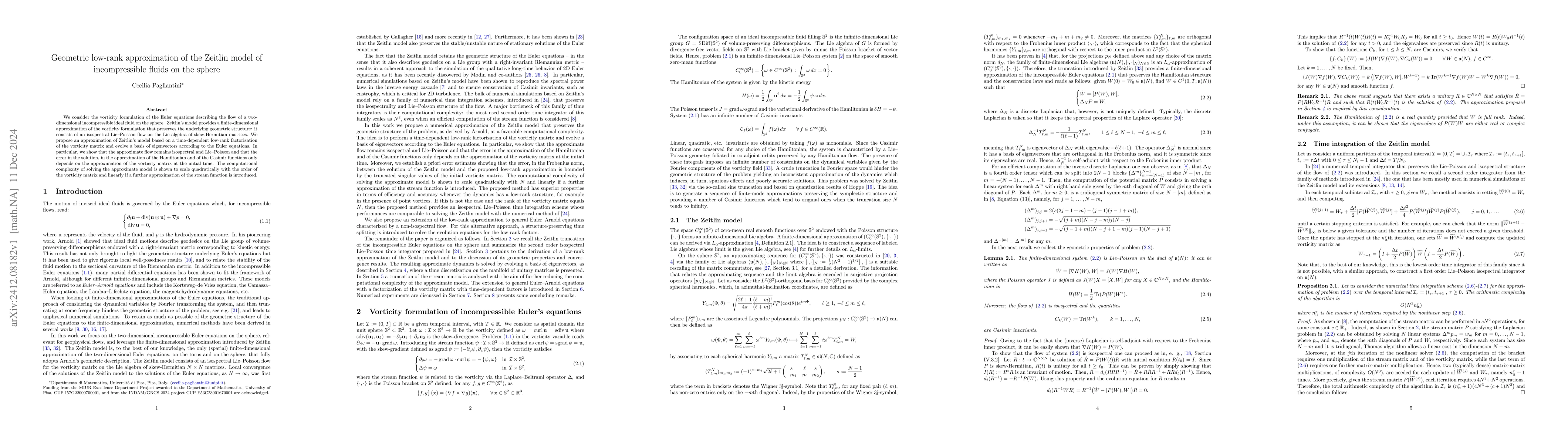 Thumbnail for Geometric low-rank approximation of the Zeitlin model of incompressible
  fluids on the sphere