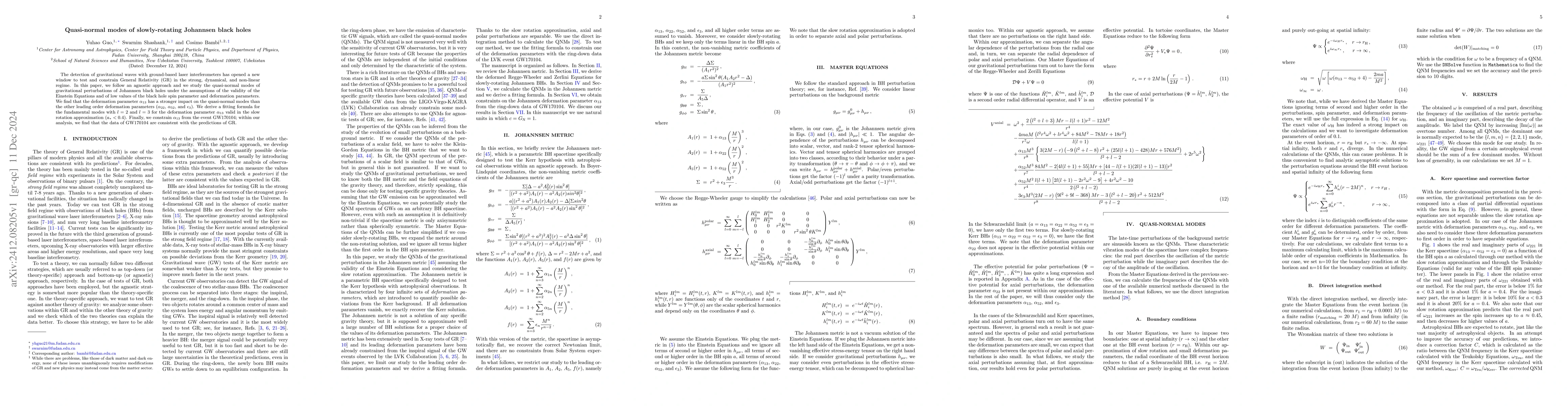 Thumbnail for Quasi-normal modes of slowly-rotating Johannsen black holes
