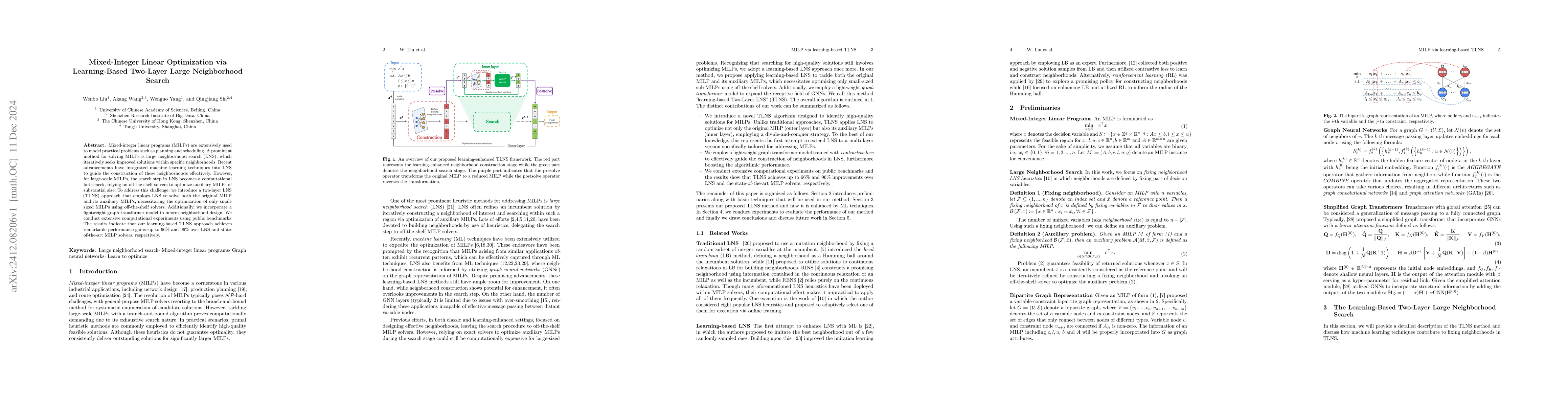 Thumbnail for Mixed-Integer Linear Optimization via Learning-Based Two-Layer Large
  Neighborhood Search