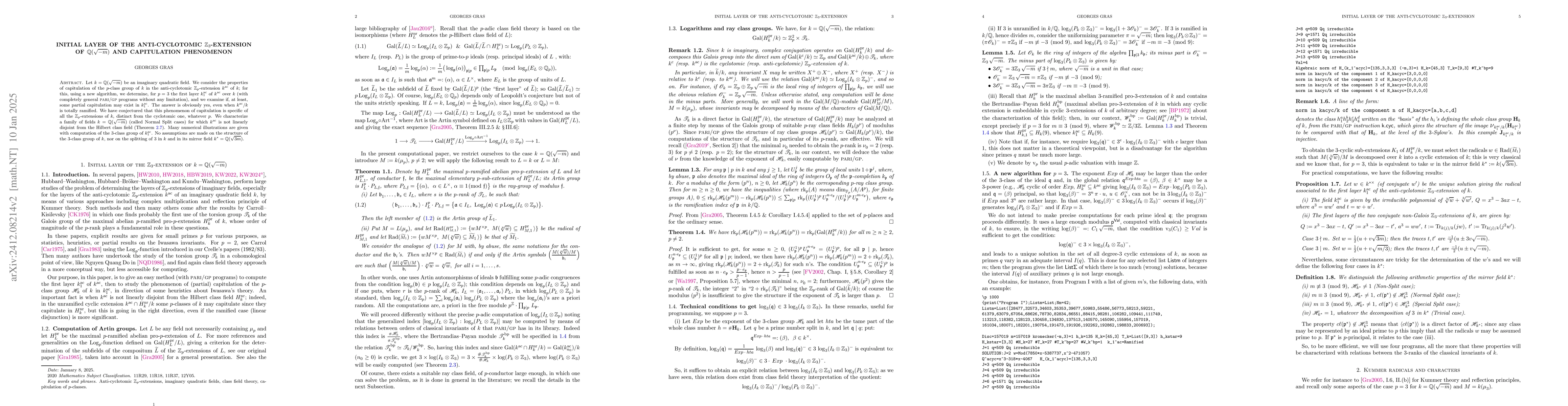 Thumbnail for Initial layer of the anti-cyclotomic $\mathbb{Z}_3$-extension of
  $\mathbb{Q}(\sqrt{-m})$ and capitulation phenomenon