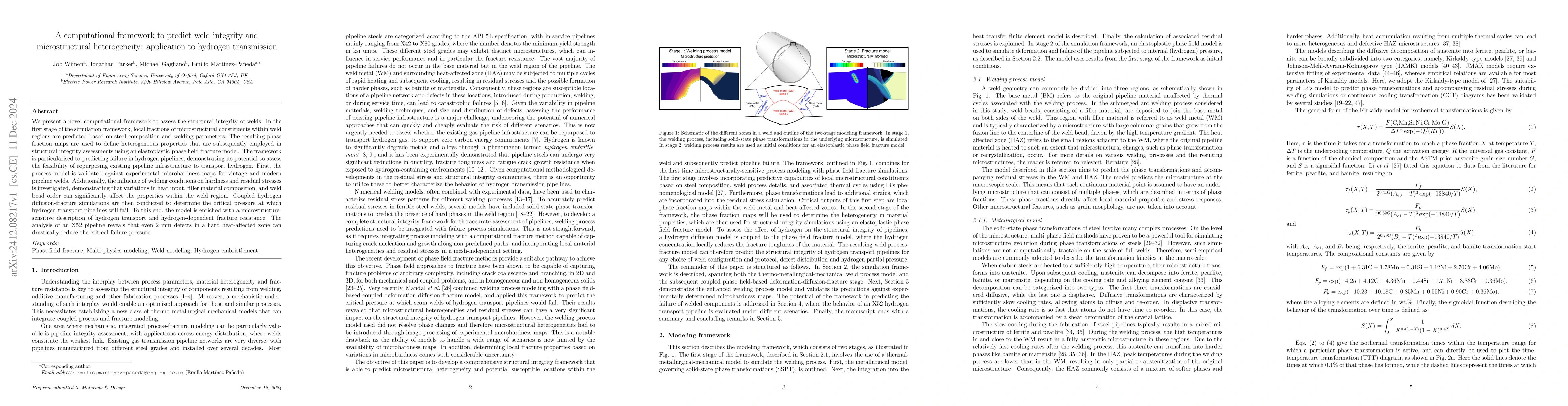Thumbnail for A computational framework to predict weld integrity and microstructural
  heterogeneity: application to hydrogen transmission