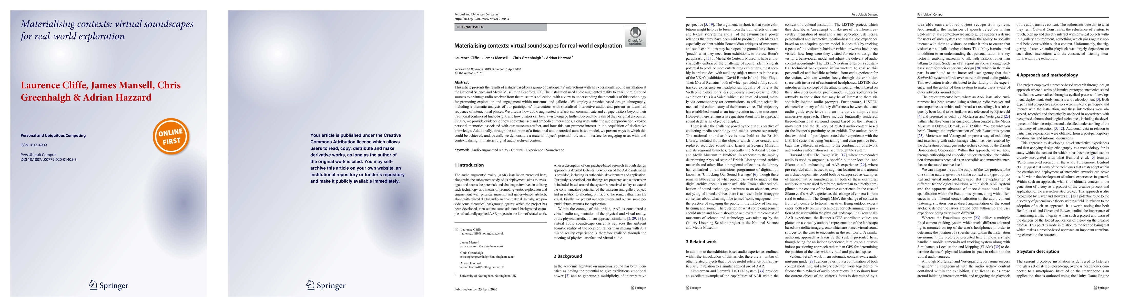 Thumbnail for Materialising contexts: virtual soundscapes for real-world exploration