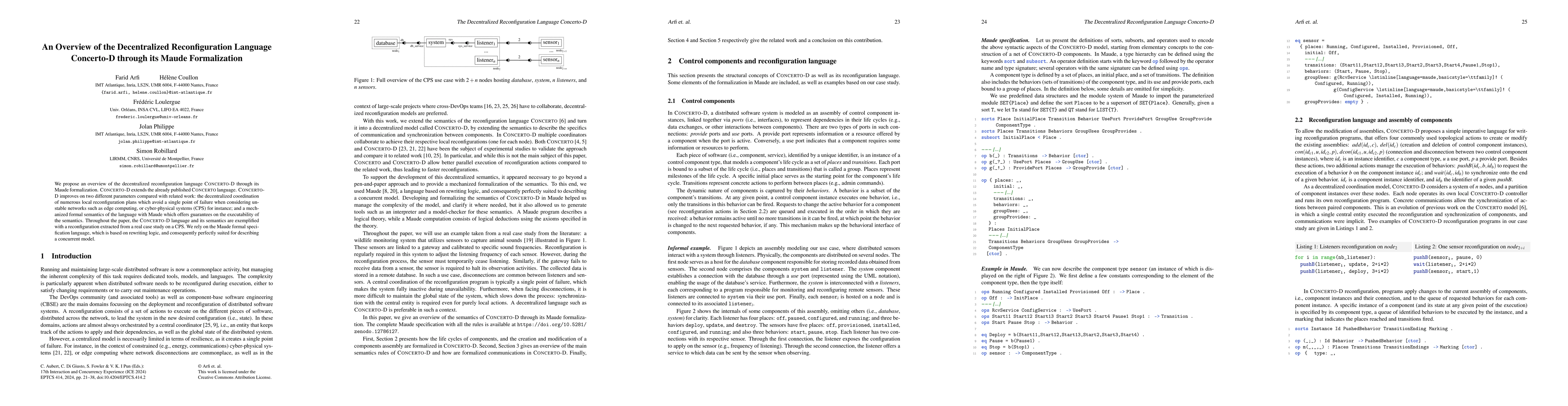 Thumbnail for An Overview of the Decentralized Reconfiguration Language Concerto-D
  through its Maude Formalization