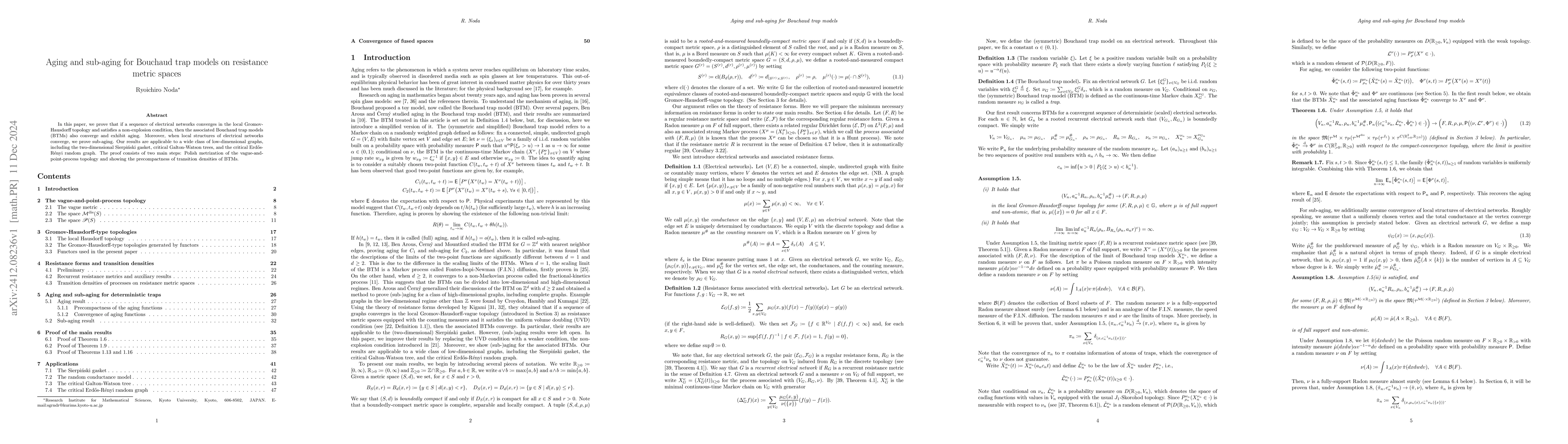 Thumbnail for Aging and sub-aging for Bouchaud trap models on resistance metric spaces