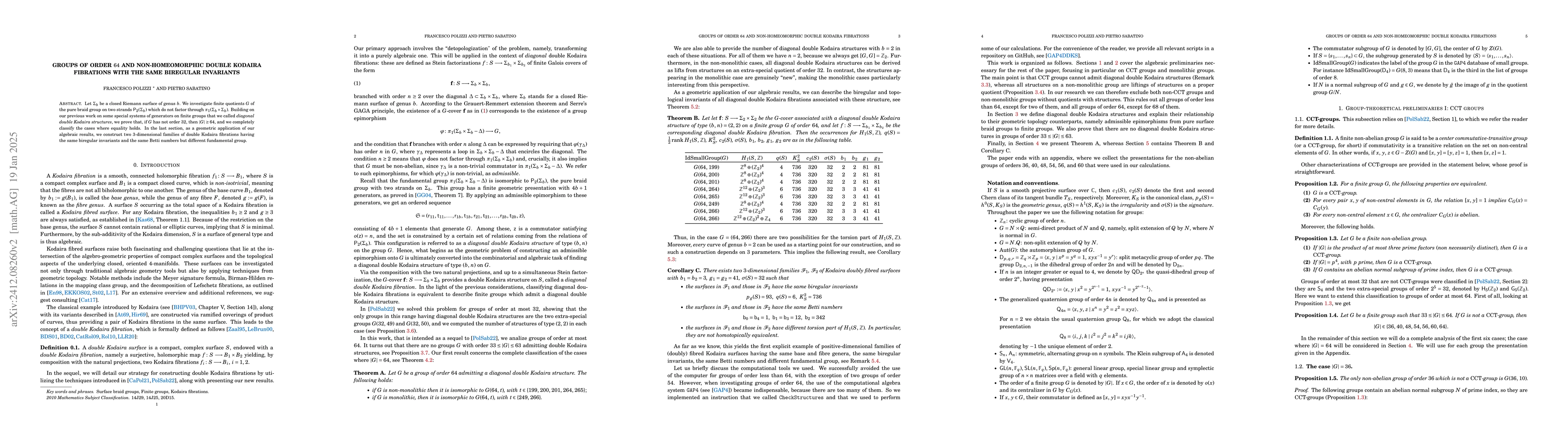 Thumbnail for Groups of order 64 and non-homeomorphic double Kodaira fibrations with
  the same biregular invariants