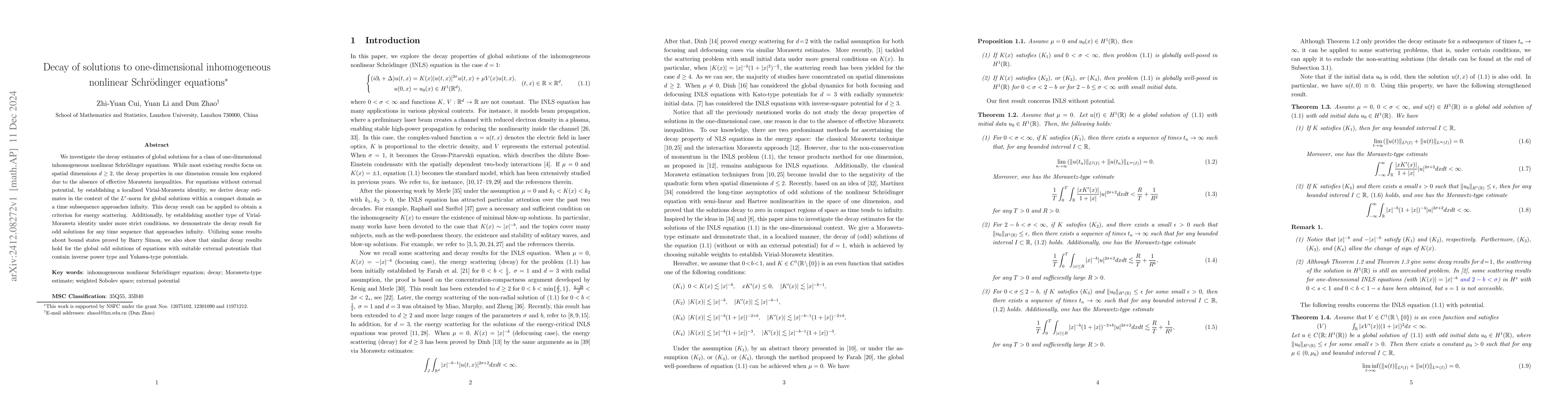 Thumbnail for Decay of solutions to one-dimensional inhomogeneous nonlinear
  Schrödinger equations