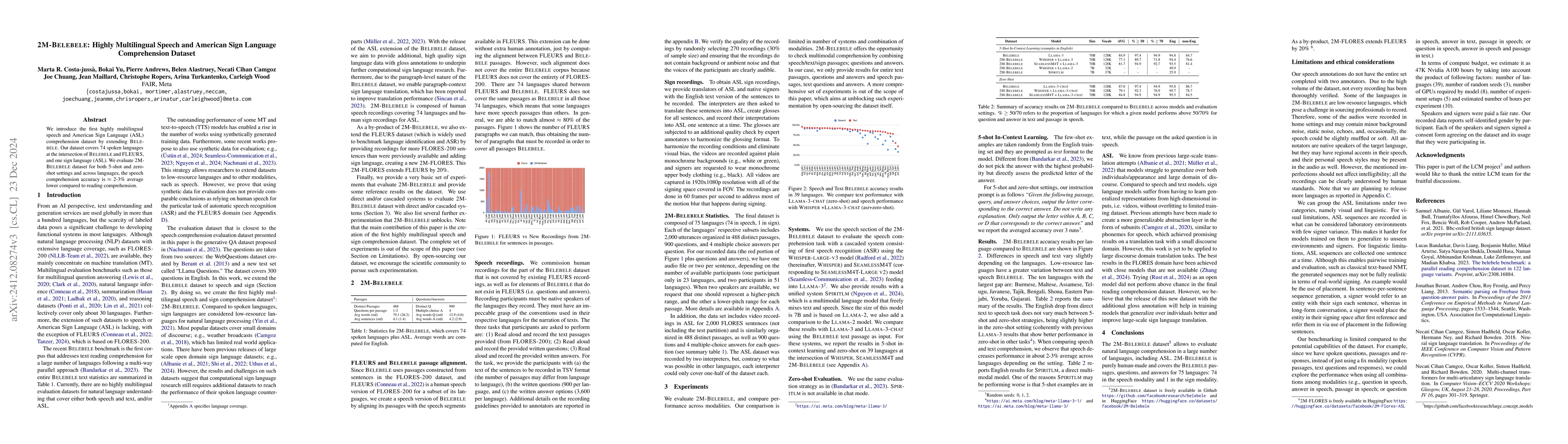 Thumbnail for 2M-BELEBELE: Highly Multilingual Speech and American Sign Language
  Comprehension Dataset