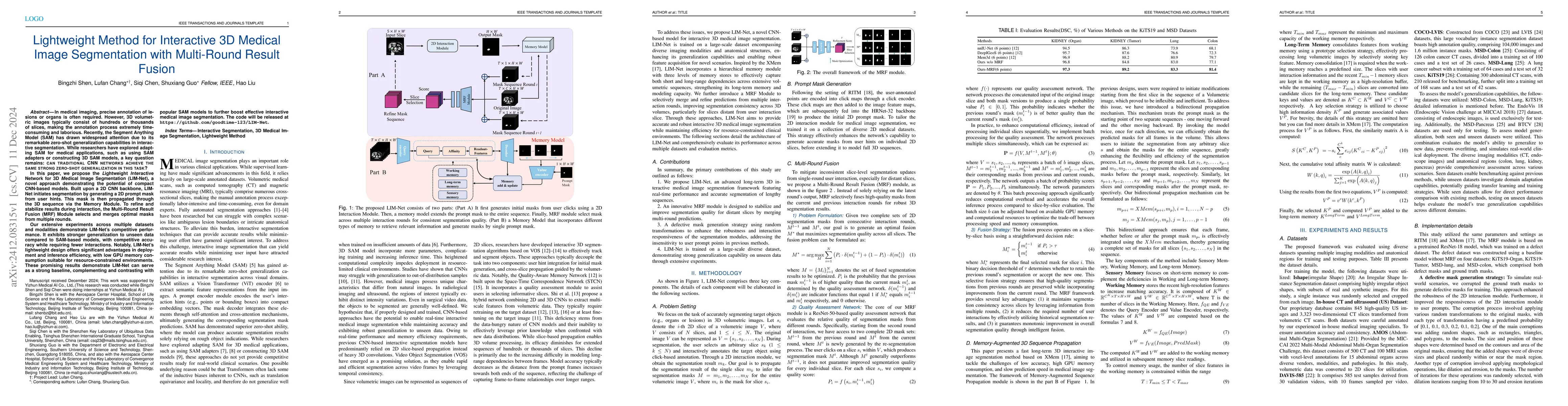 Thumbnail for Lightweight Method for Interactive 3D Medical Image Segmentation with
  Multi-Round Result Fusion