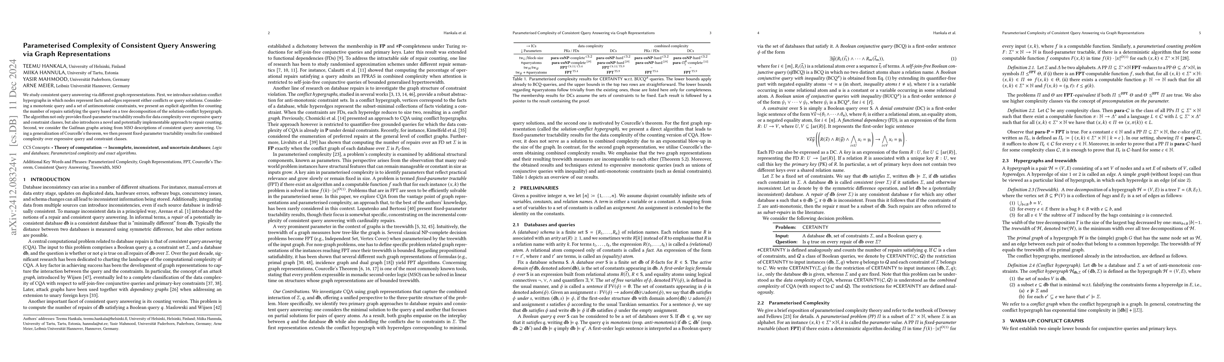 Thumbnail for Parameterised Complexity of Consistent Query Answering via Graph
  Representations