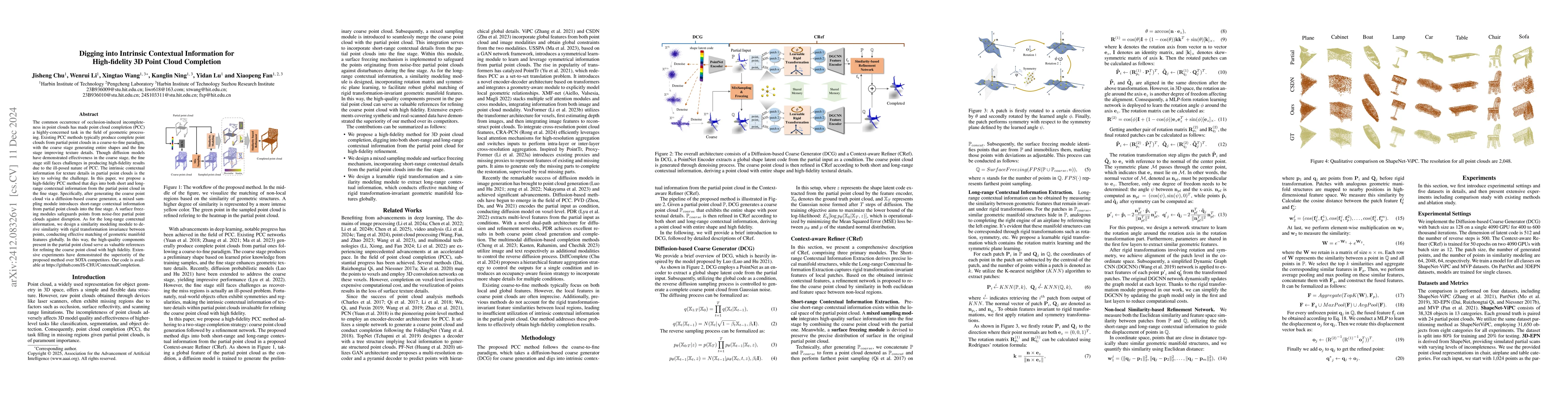 Thumbnail for Digging into Intrinsic Contextual Information for High-fidelity 3D Point
  Cloud Completion