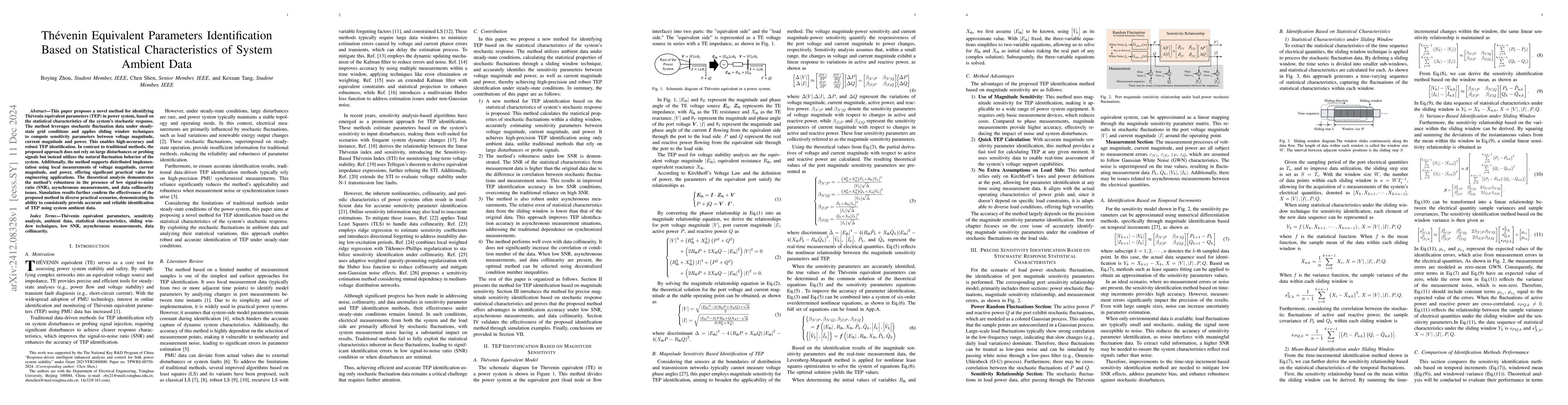 Thumbnail for Thévenin Equivalent Parameters Identification Based on Statistical
  Characteristics of System Ambient Data